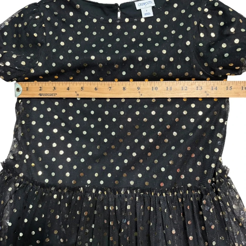 Crewcuts Dress Girl 7 NWT Black Gold Polka Dot Tulle Short Sleeve Holiday Party